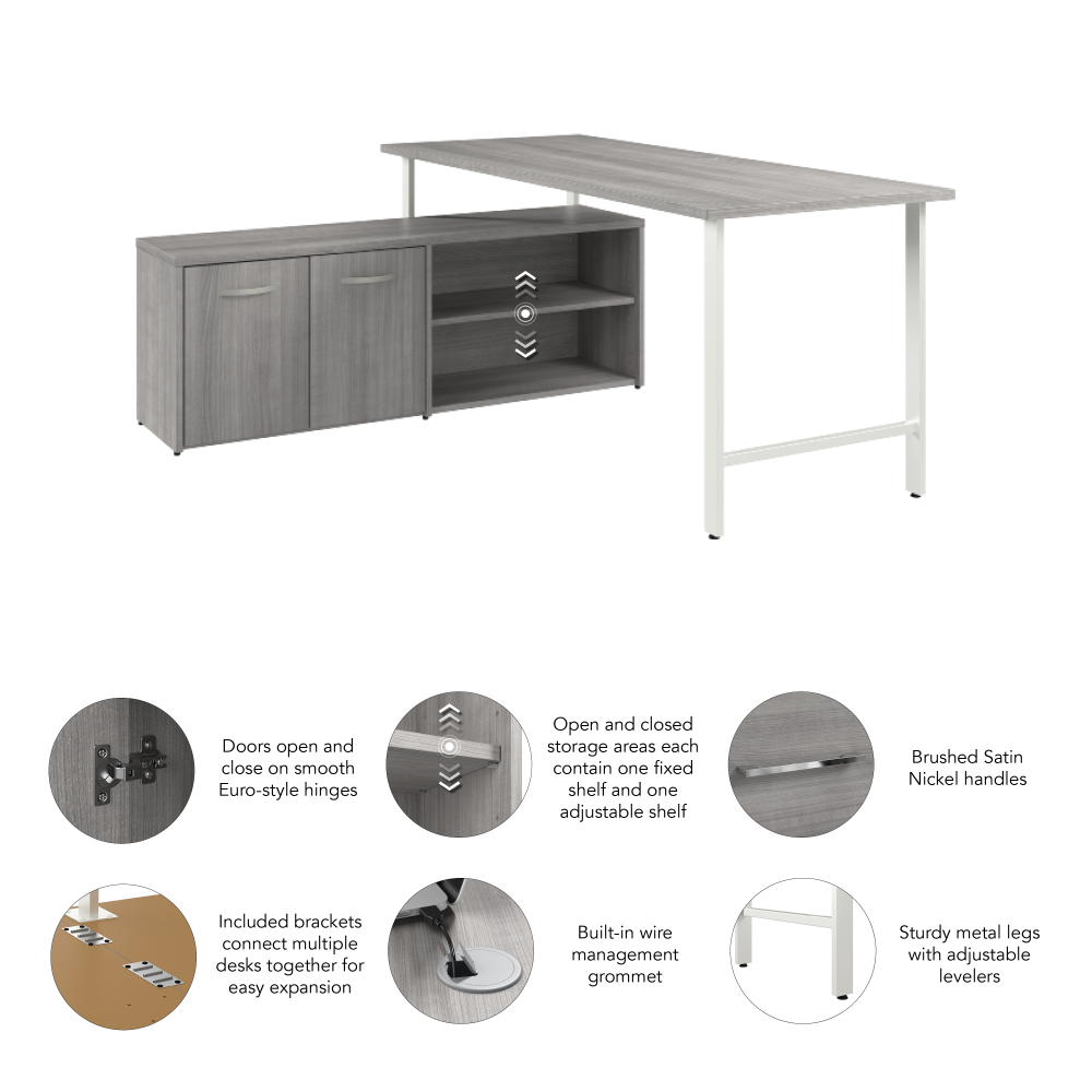 Shop Bush Business Furniture Hustle 72W x 30D Computer Desk and Low Storage Cabinet with Doors and Shelves, Image 04, HUS012PG, #color_platinum gray
