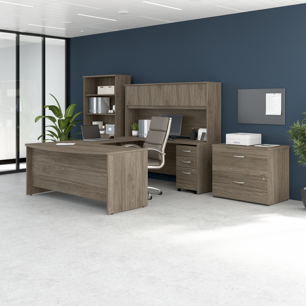 Shop Bush Business Furniture Studio C 72W x 36D U Shaped Desk with Hutch, Bookcase and File Cabinets, Image 02, STC001MHSU, #color_modern hickory