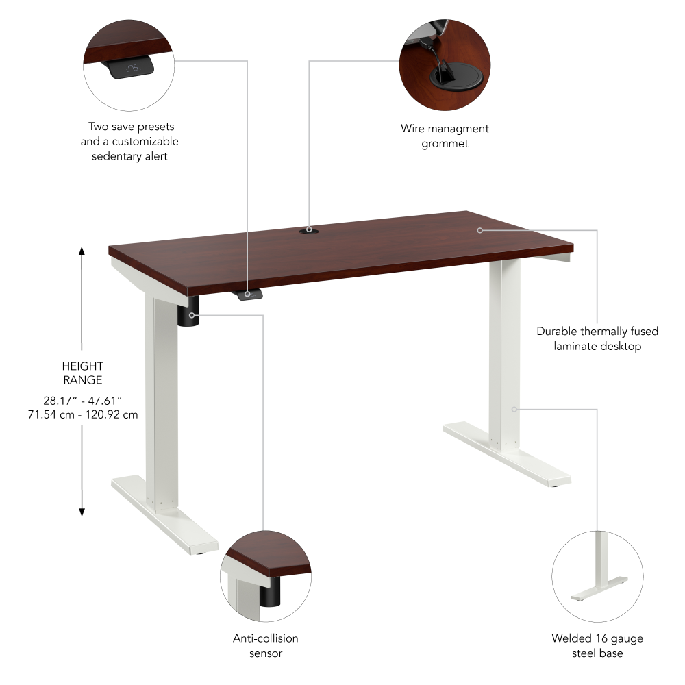Shop Bush Business Furniture Move 40 Series 48W x 24D Electric Height Adjustable Standing Desk, Image 06, M4S4824HCWK, #color_hansen cherry/white powder coat
