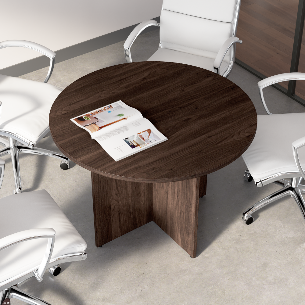 Shop Bush Business Furniture 42-inch Round Conference Table with Wood Base, Image 03, 99TB42RBW, #color_black walnut