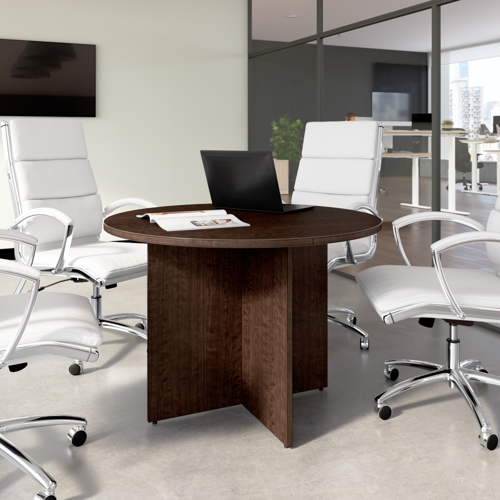 Shop Bush Business Furniture 42-inch Round Conference Table with Wood Base, Image 02, 99TB42RMR, #color_mocha cherry