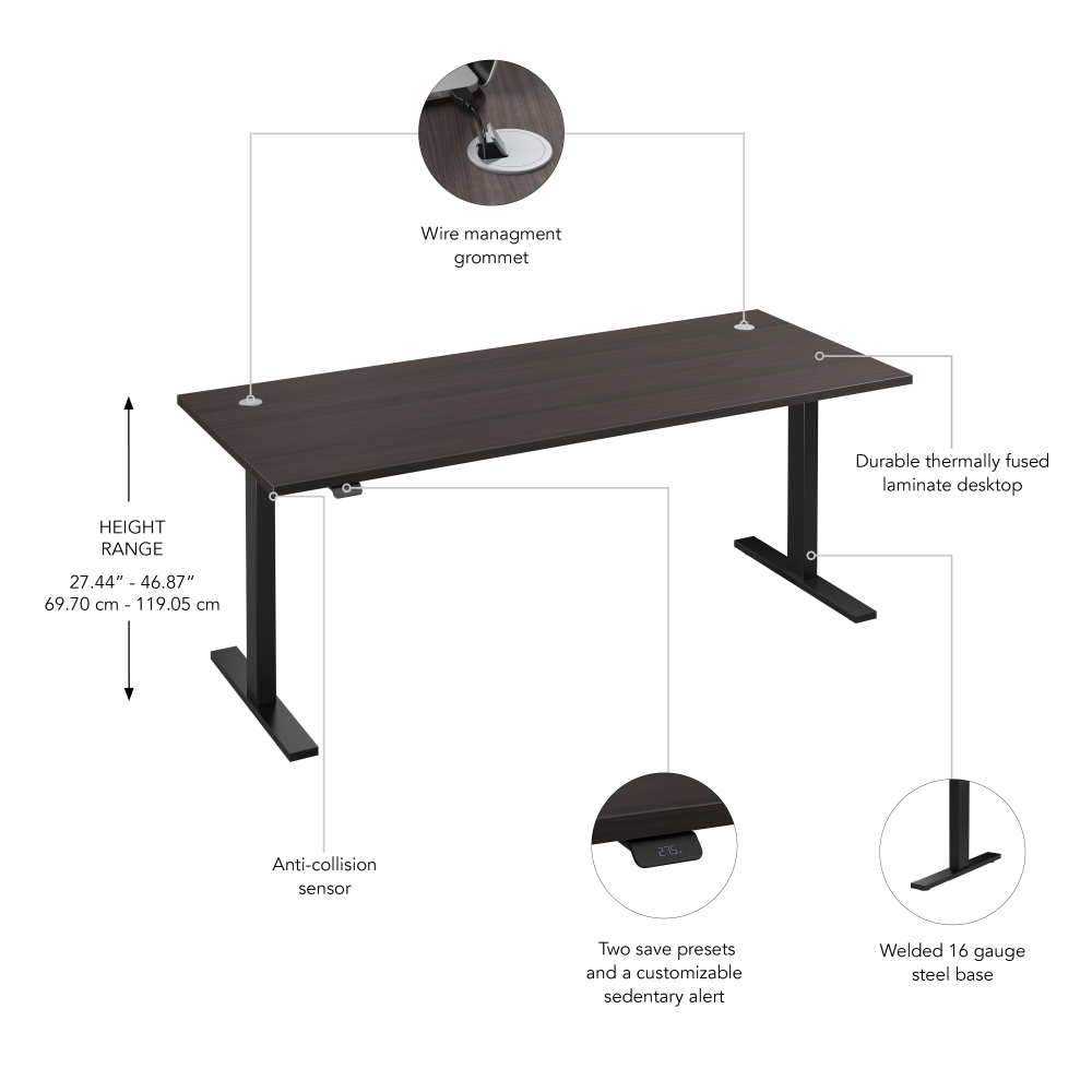 Shop Bush Business Furniture Move 60 Series 72W x 30D Electric Height Adjustable Standing Desk, Image 06, M6S7230SGBK, #color_storm gray/black powder coat