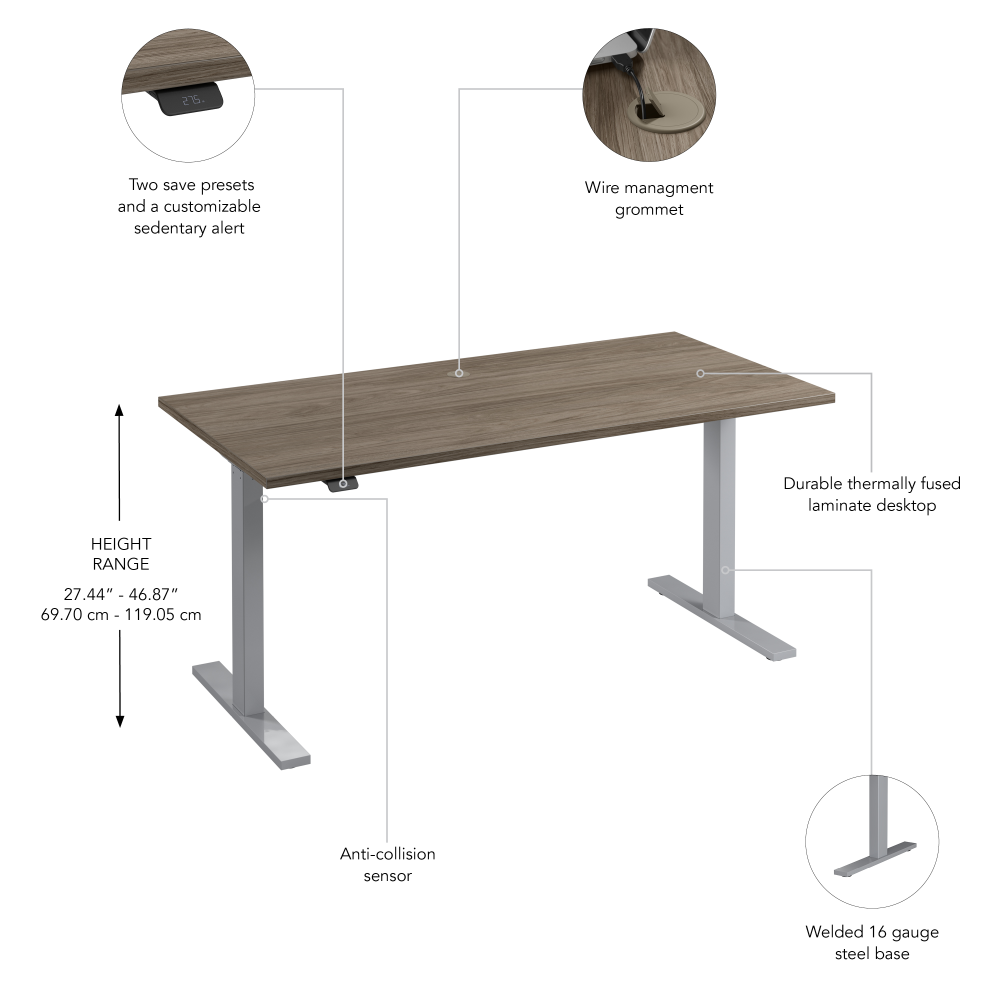 Shop Bush Business Furniture Move 60 Series 60W x 30D Electric Height Adjustable Standing Desk, Image 06, M6S6030MHSK, #color_modern hickory/cool gray metallic