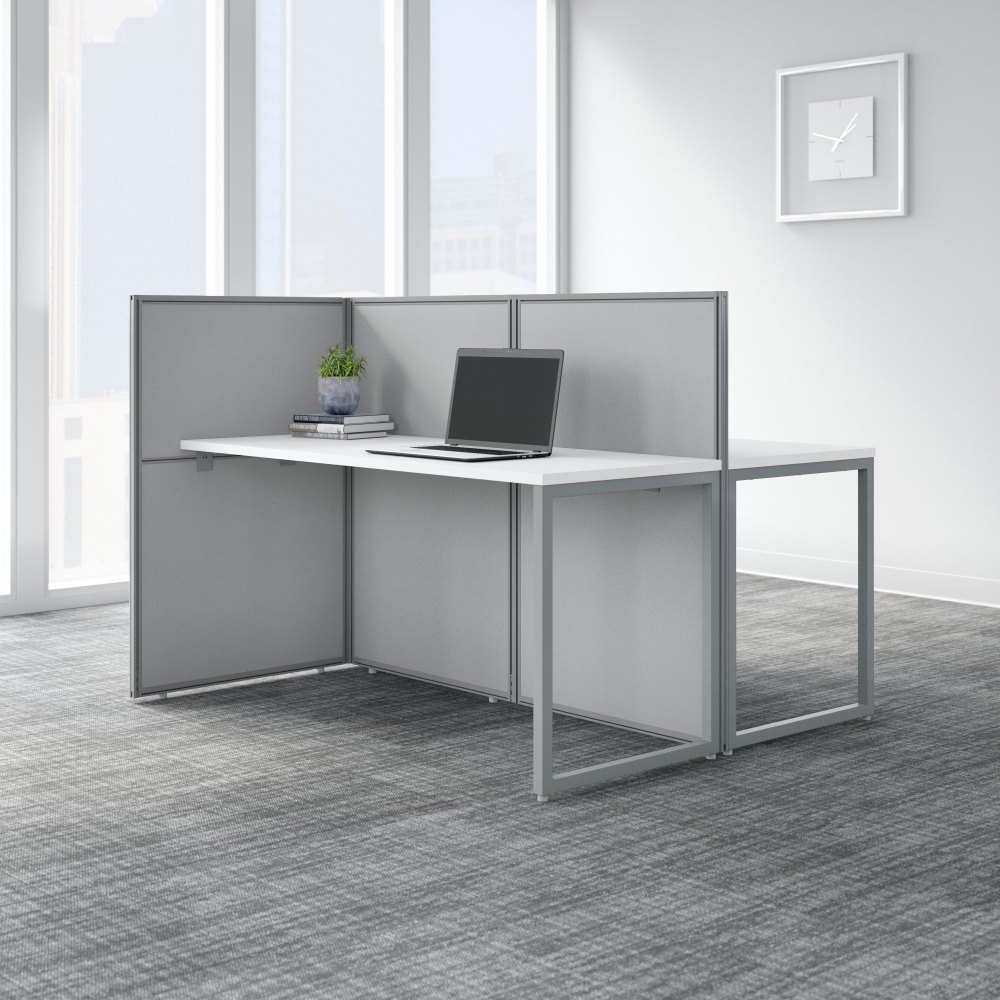Shop Bush Business Furniture Easy Office 60W 2 Person Cubicle Desk Workstation with 45H Panels, Image 02, EOD460WH-03K, #color_pure white/silver gray fabric