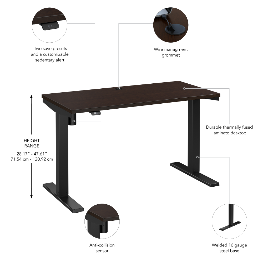 Shop Bush Business Furniture Move 40 Series 48W x 24D Electric Height Adjustable Standing Desk, Image 06, M4S4824MRBK, #color_mocha cherry/black powder coat