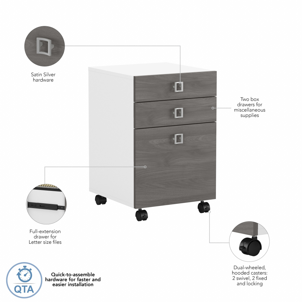 Shop Bush Business Furniture Echo 3 Drawer Mobile File Cabinet, Image 08, KI60501-03, #color_pure white/modern gray