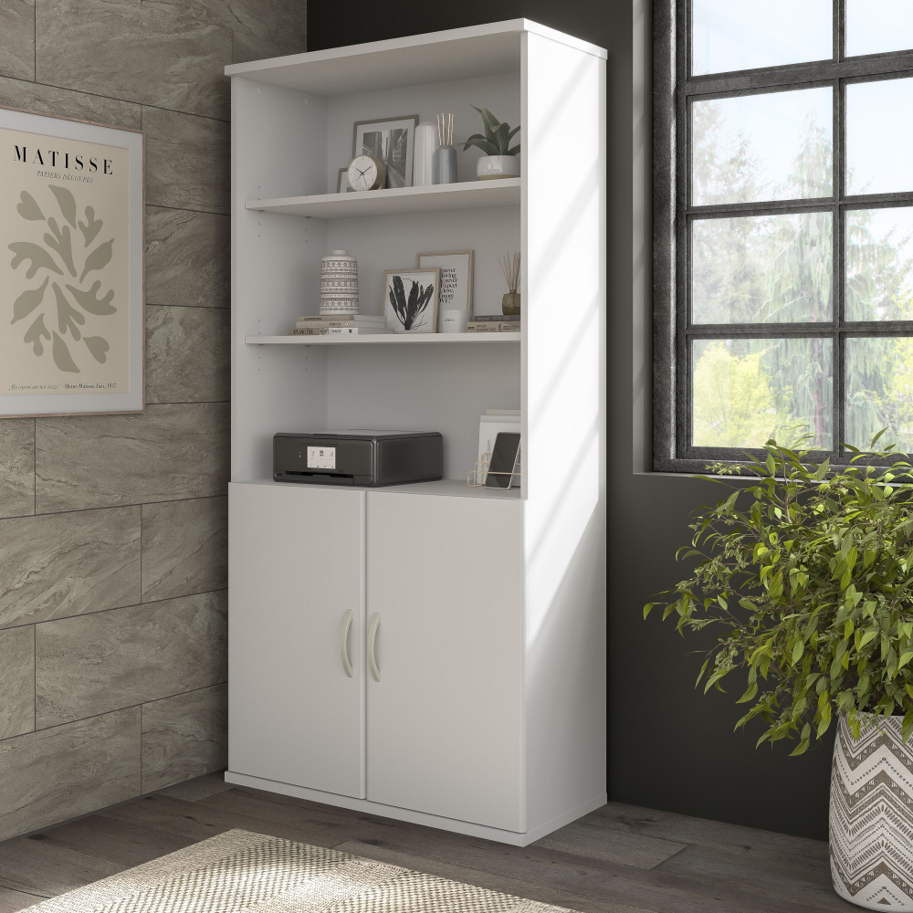 Shop Bush Business Furniture Hybrid Tall 5 Shelf Bookcase with Doors, Image 02, HYB024WH, #color_white
