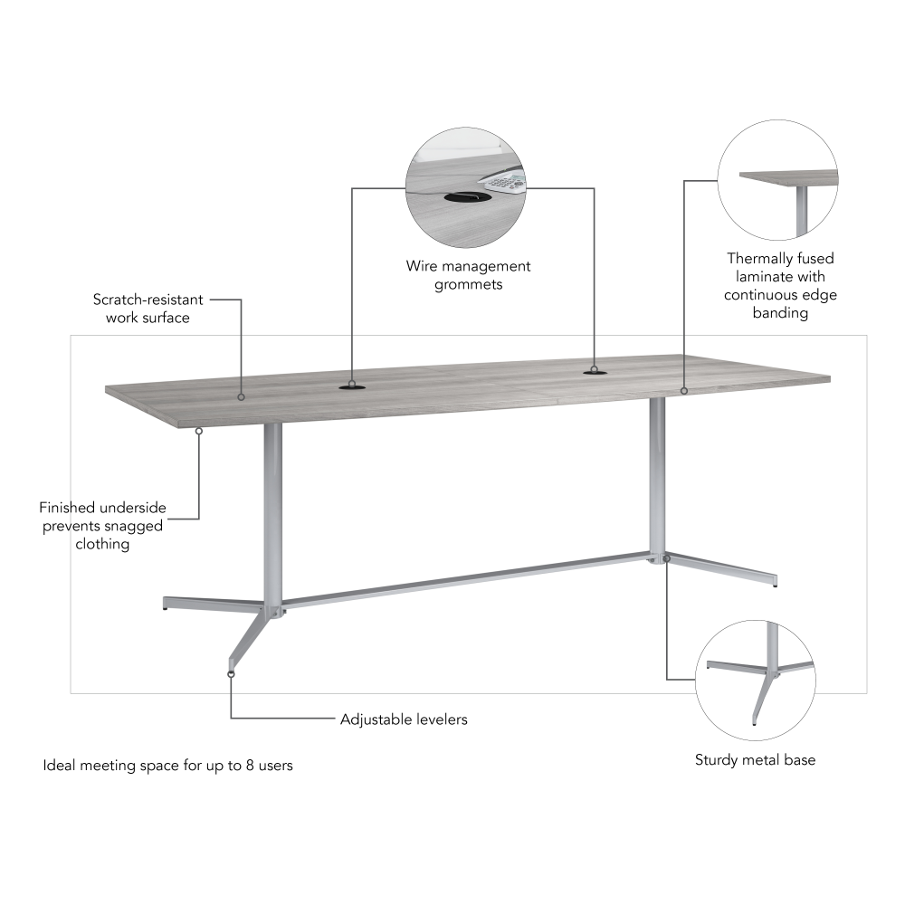 Shop Bush Business Furniture 96-inch Office Conference Table with Metal Base, Image 05, 99TBM96PGSVK, #color_platinum gray