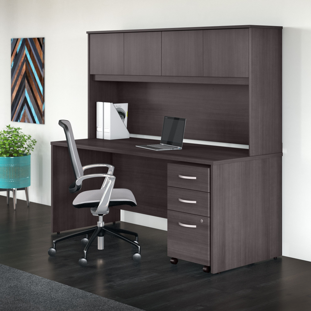 Shop Bush Business Furniture Studio C 72W x 30D Office Desk with Hutch and Mobile File Cabinet, Image 02, STC011SGSU, #color_storm gray