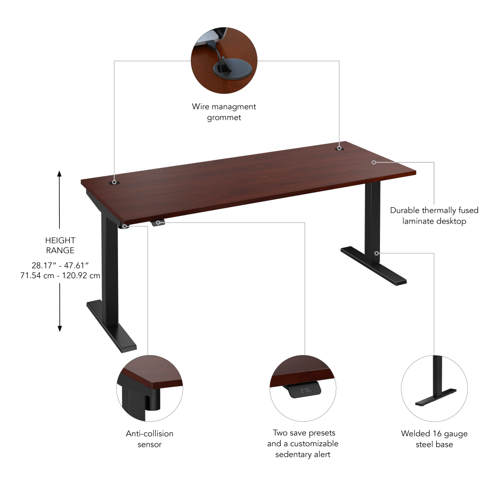 Shop Bush Business Furniture Move 40 Series 72W x 30D Electric Height Adjustable Standing Desk, Image 06, M4S7230HCBK, #color_hansen cherry/black powder coat