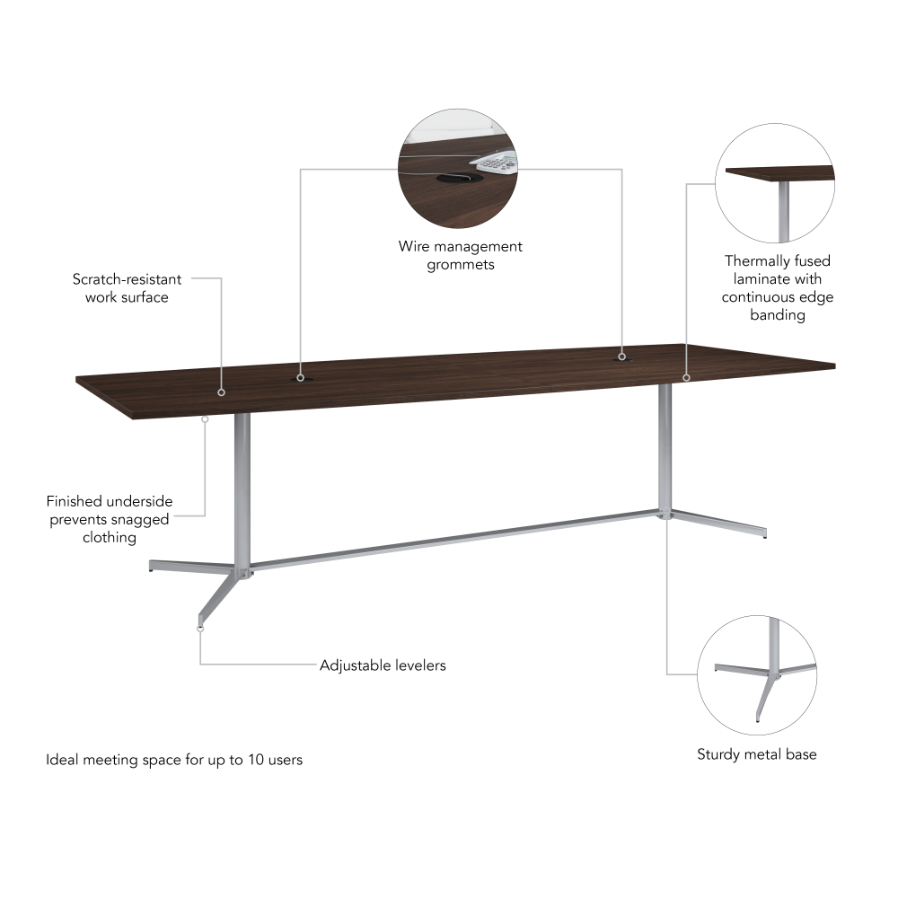 Shop Bush Business Furniture 120-inch Office Conference Table with Metal Base, Image 05, 99TBM120BWSVK, #color_black walnut