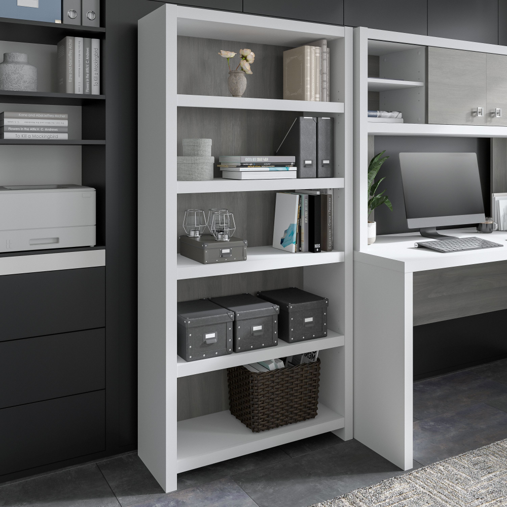 Shop Bush Business Furniture Echo 5 Shelf Bookcase, Image 02, KI60504-03, #color_pure white/modern gray