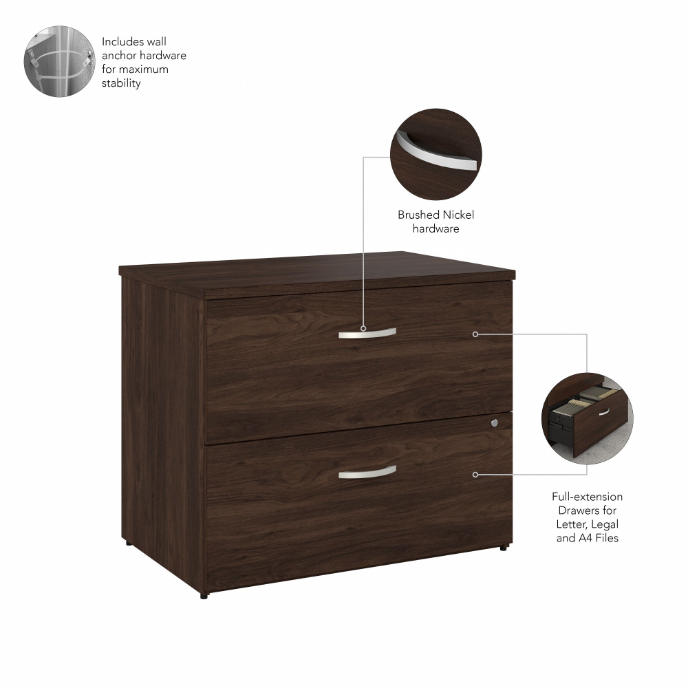 Shop Bush Business Furniture Hybrid 2 Drawer Lateral File Cabinet with Shelves, Image 06, HYB018BWSU, #color_black walnut