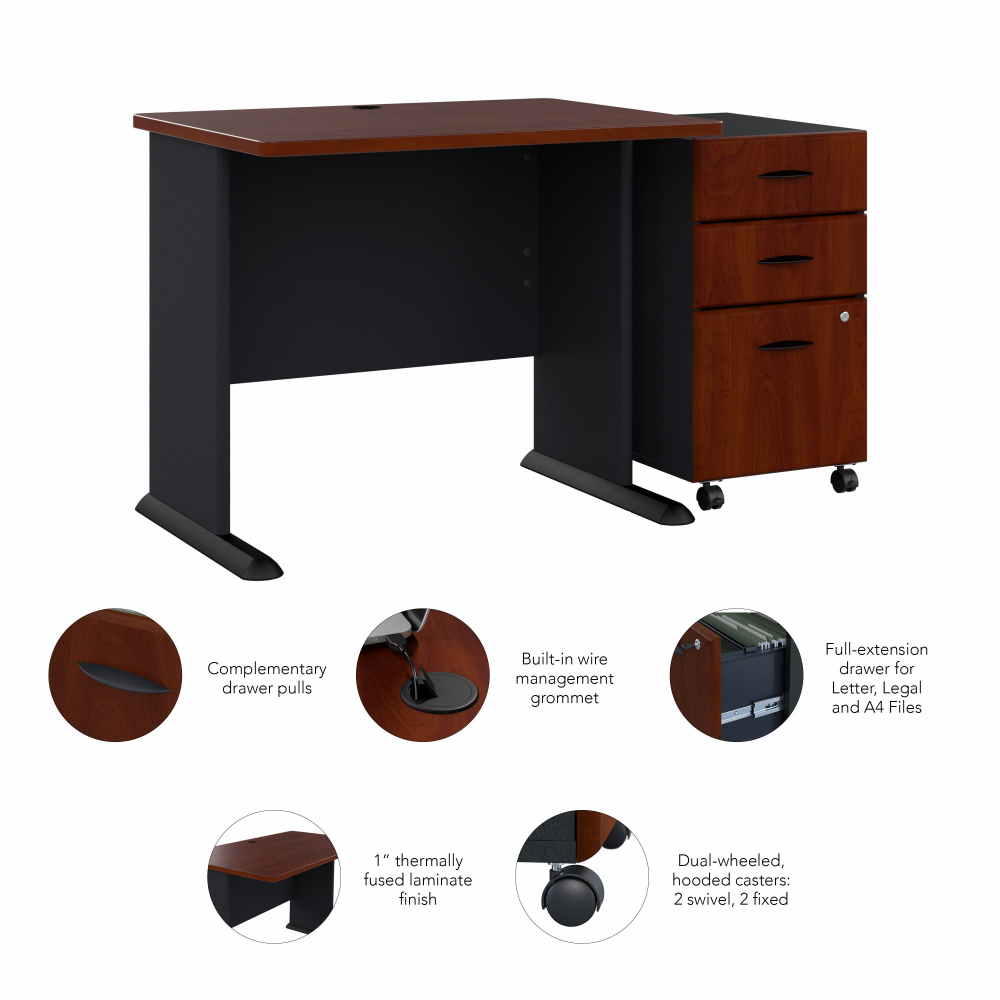 Shop Bush Business Furniture Series A 36W Desk with Mobile File Cabinet, Image 06, SRA024HCSU, #color_hansen cherry/galaxy