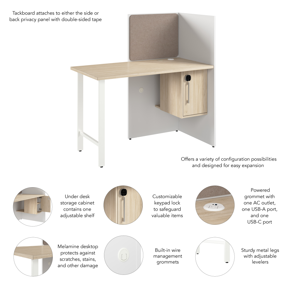 Shop Bush Business Furniture Hustle 48-inch Cubicle Desk for Office with Locking Storage Cabinet, Image 06, HUCB248WHNE, #color_white/natural elm