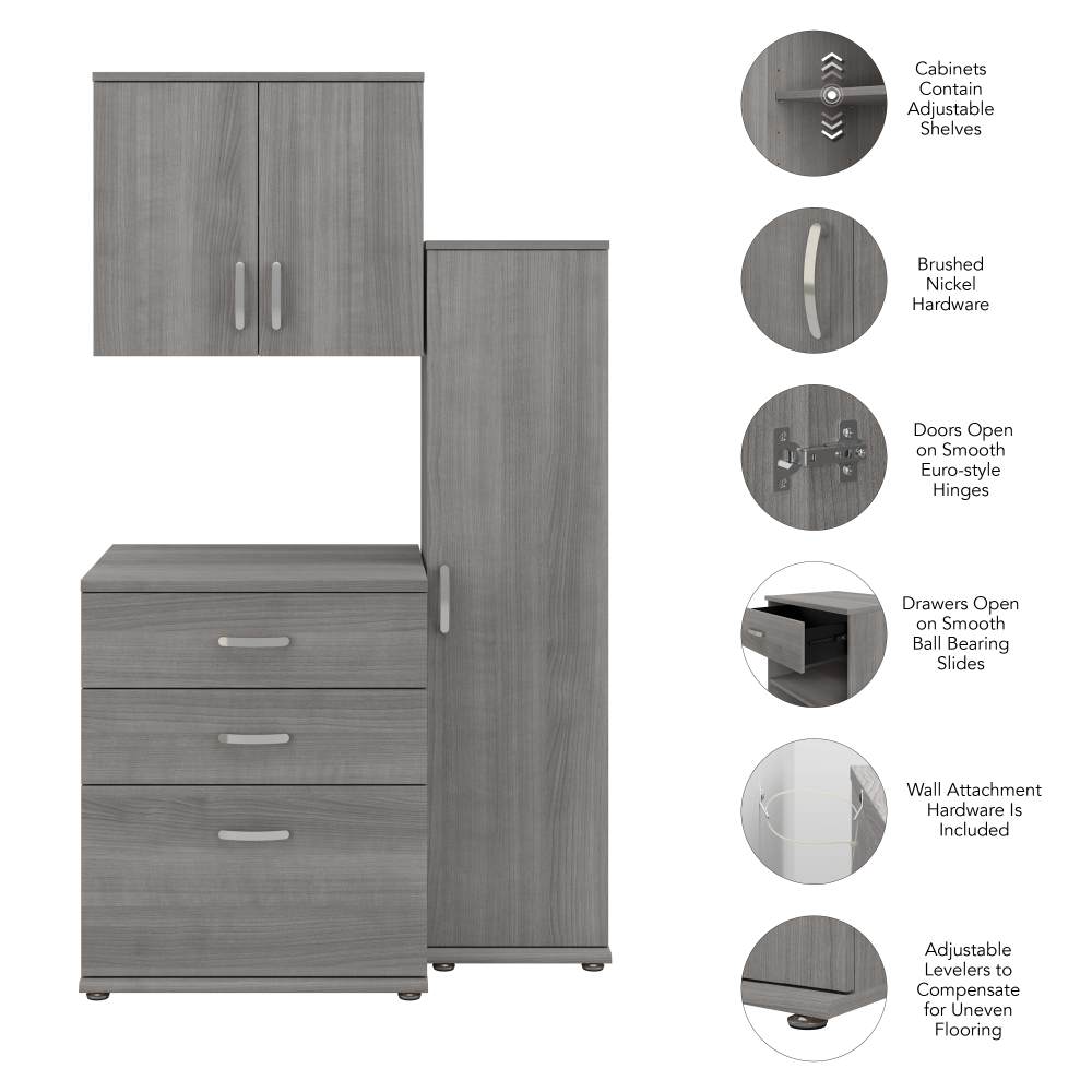Shop Bush Business Furniture Universal 44W 3 Piece Modular Storage Set with Floor and Wall Cabinets, Image 06, UNS005PG, #color_platinum gray