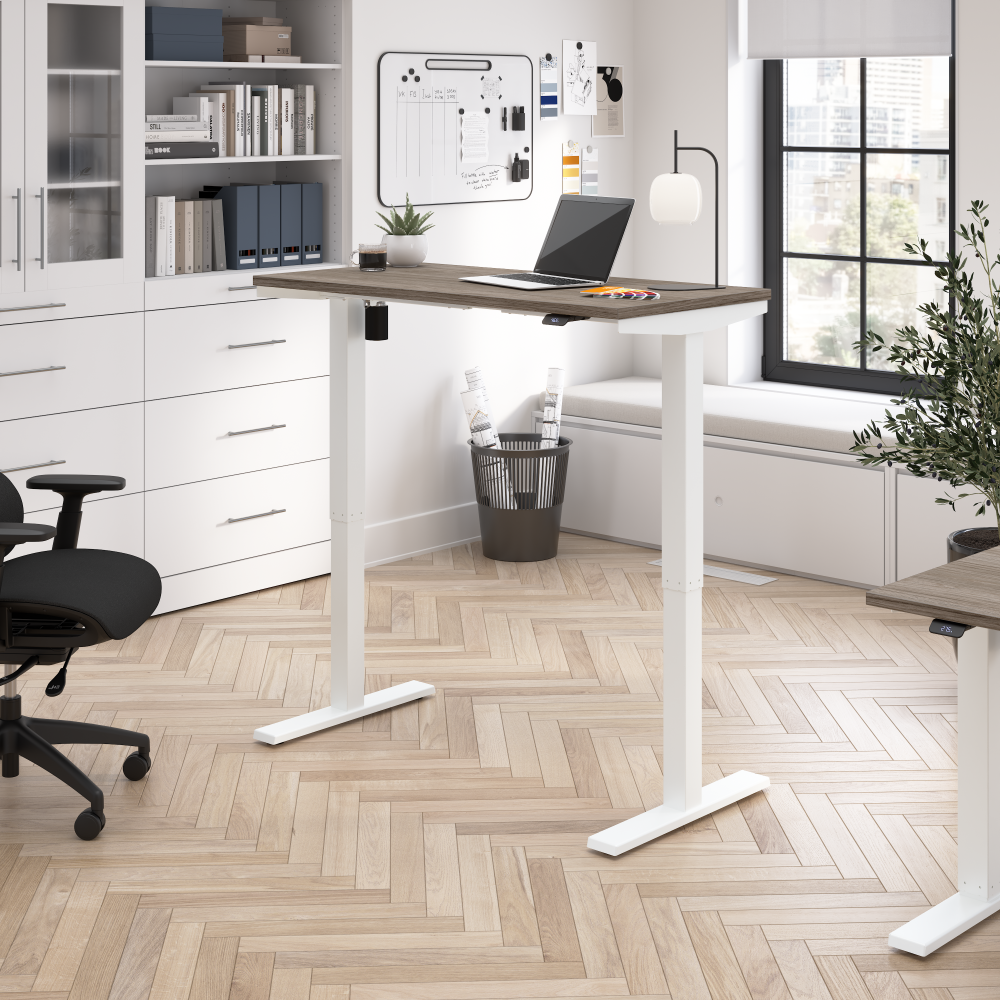 Shop Bush Business Furniture Move 40 Series 48W x 24D Electric Height Adjustable Standing Desk, Image 02, M4S4824MHWK, #color_modern hickory/white powder coat
