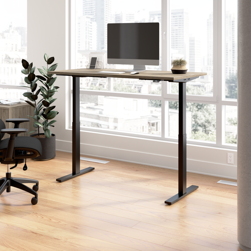 Shop Bush Business Furniture Move 60 Series 60W x 30D Electric Height Adjustable Standing Desk, Image 02, M6S6030MHBK, #color_modern hickory/black powder coat