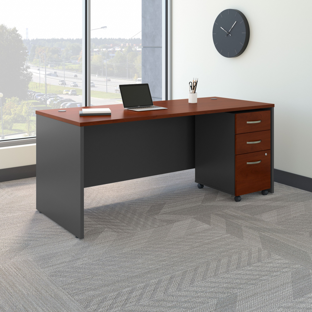 Shop Bush Business Furniture Series C 72W x 30D Office Desk with Mobile File Cabinet, Image 02, SRC113HCSU, #color_hansen cherry/graphite gray