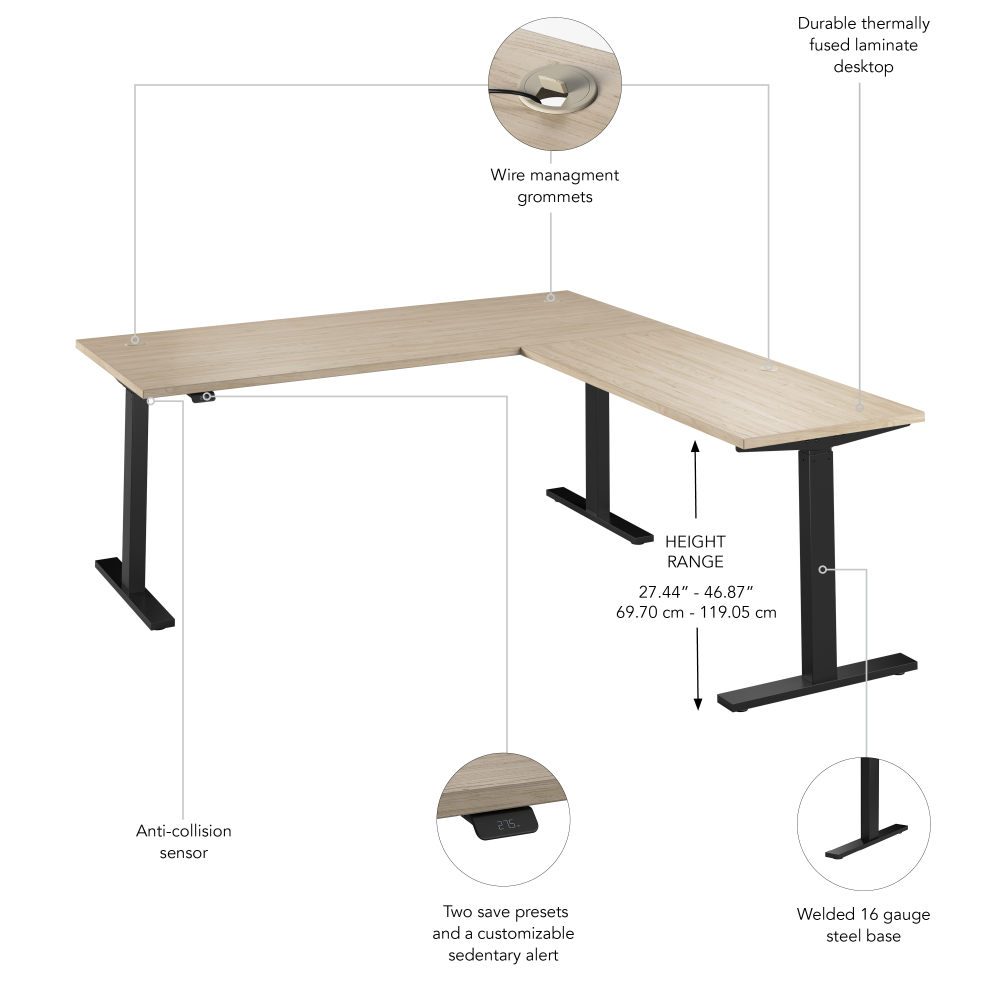 Shop Bush Business Furniture Move 60 Series 72W Height Adjustable L Shaped Standing Desk, Image 06, M6SL7278NEBK, #color_natural elm/black powder coat