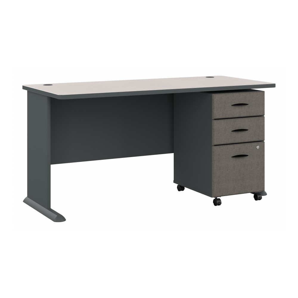 Shop Bush Business Furniture Series A 60W Desk with Mobile File Cabinet, Image 01, SRA003SLSU, #color_slate/white spectrum