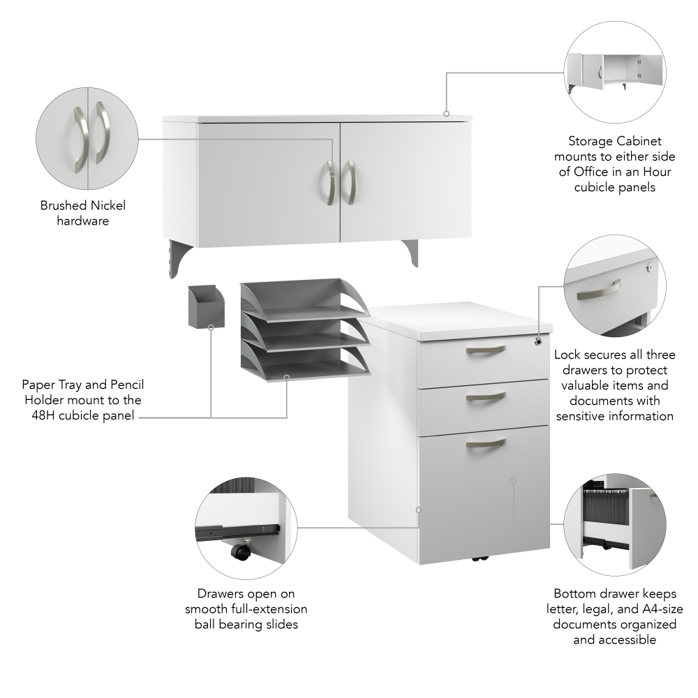Shop Bush Business Furniture Office in an Hour Cubicle Storage with Cabinet, Drawers, Paper Tray, and Pencil Holder, Image 07, WC36190-03K, #color_pure white