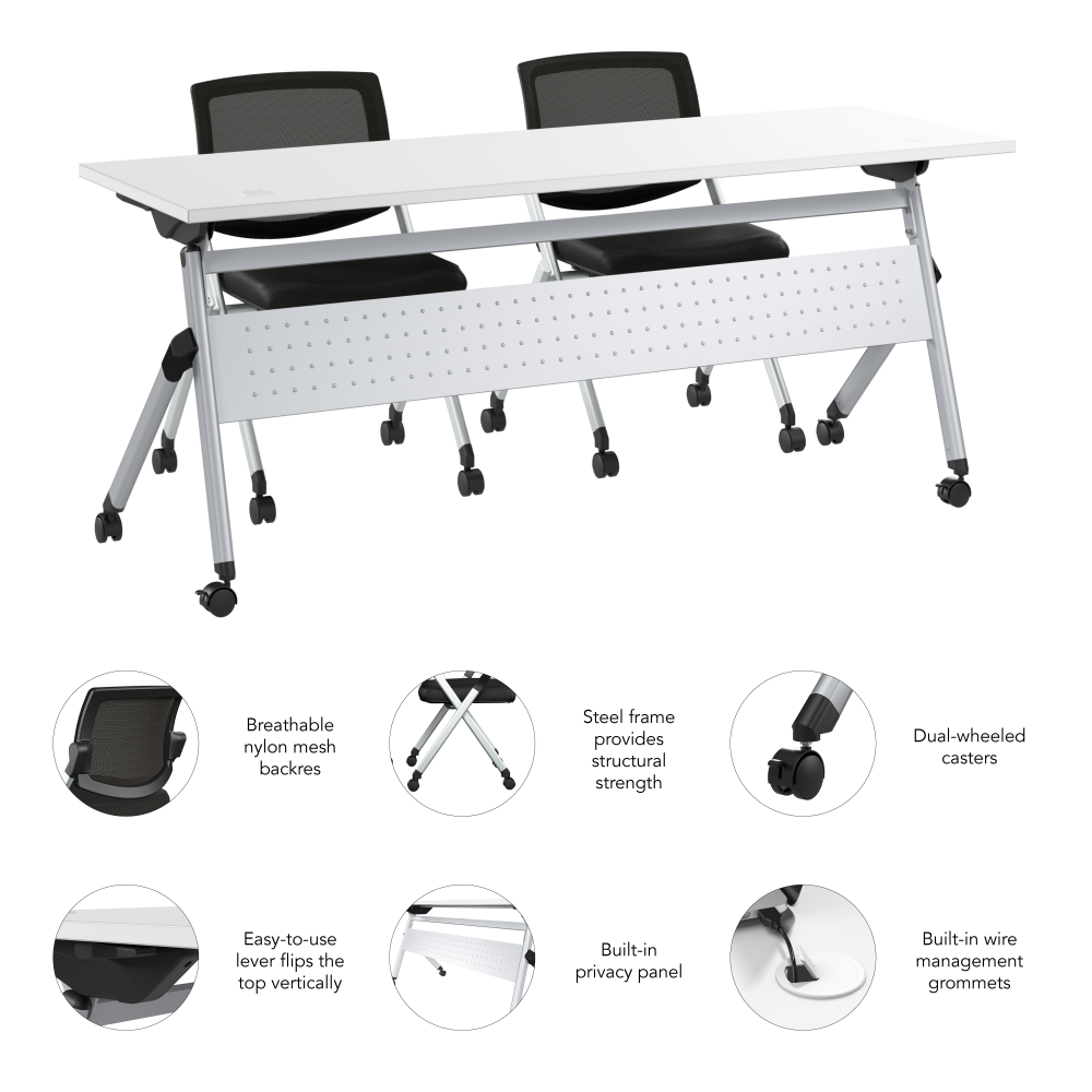 Shop Bush Business Furniture Envision 72W Folding Training Table with 2 Folding Chairs, Image 06, NVS004WH, #color_white/cool gray metallic