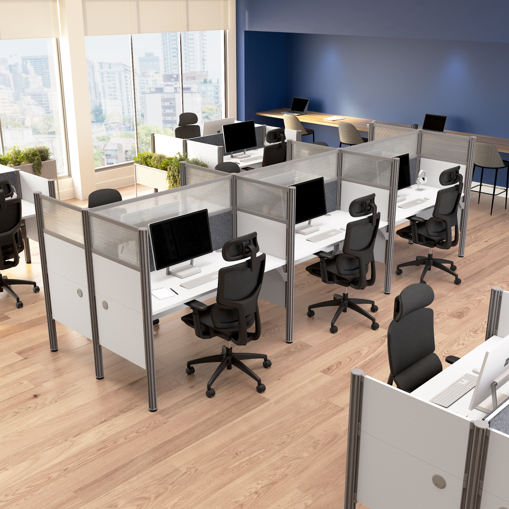 Shop Bush Business Furniture ProBiz 6 Person Office Cubicle Desk with High Privacy Panels and Tackboard, Image 02, 100873DG-17, #color_white