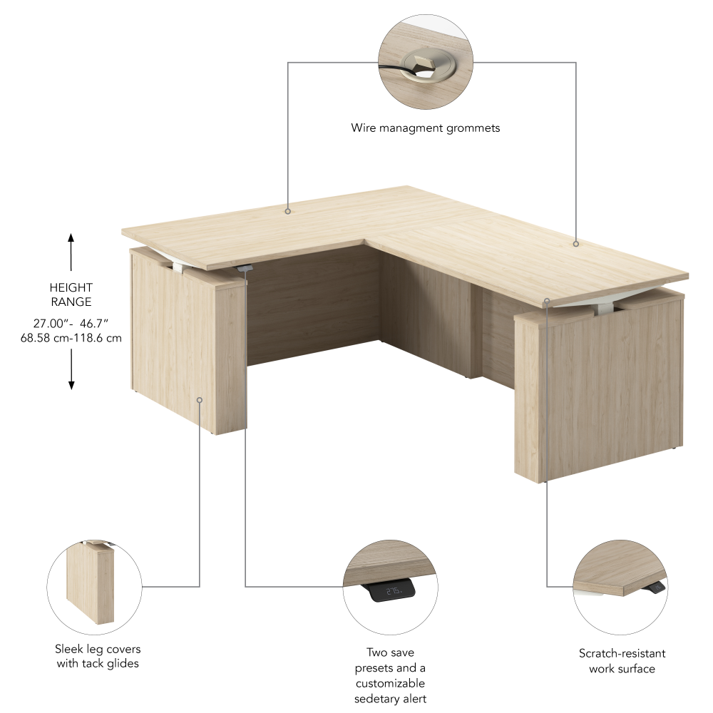 Shop Bush Business Furniture Stratus 60W x 78D Electric Height Adjustable L Shaped Standing Desk, Image 07, SUT013NE, #color_natural elm