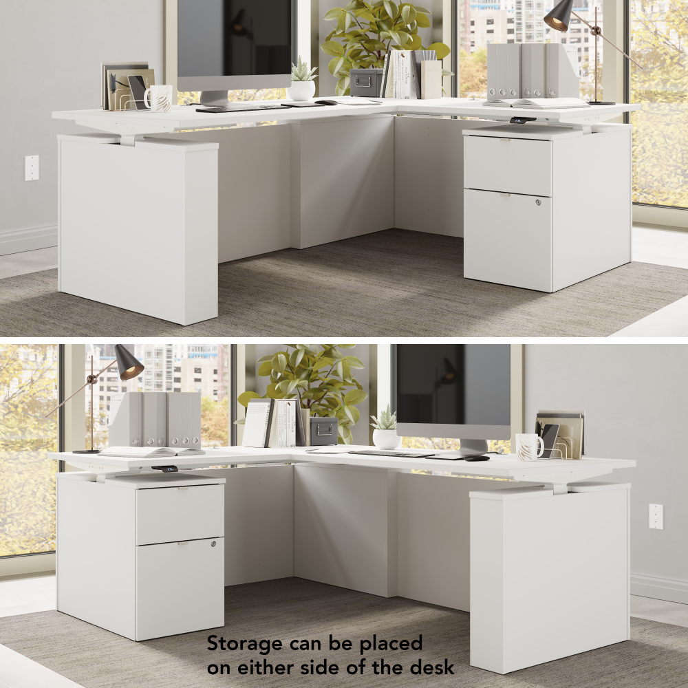 Shop Bush Business Furniture Stratus 60W x 78D Height Adjustable L Shaped Standing Desk with File Cabinet, Image 06, SUT015WH, #color_white