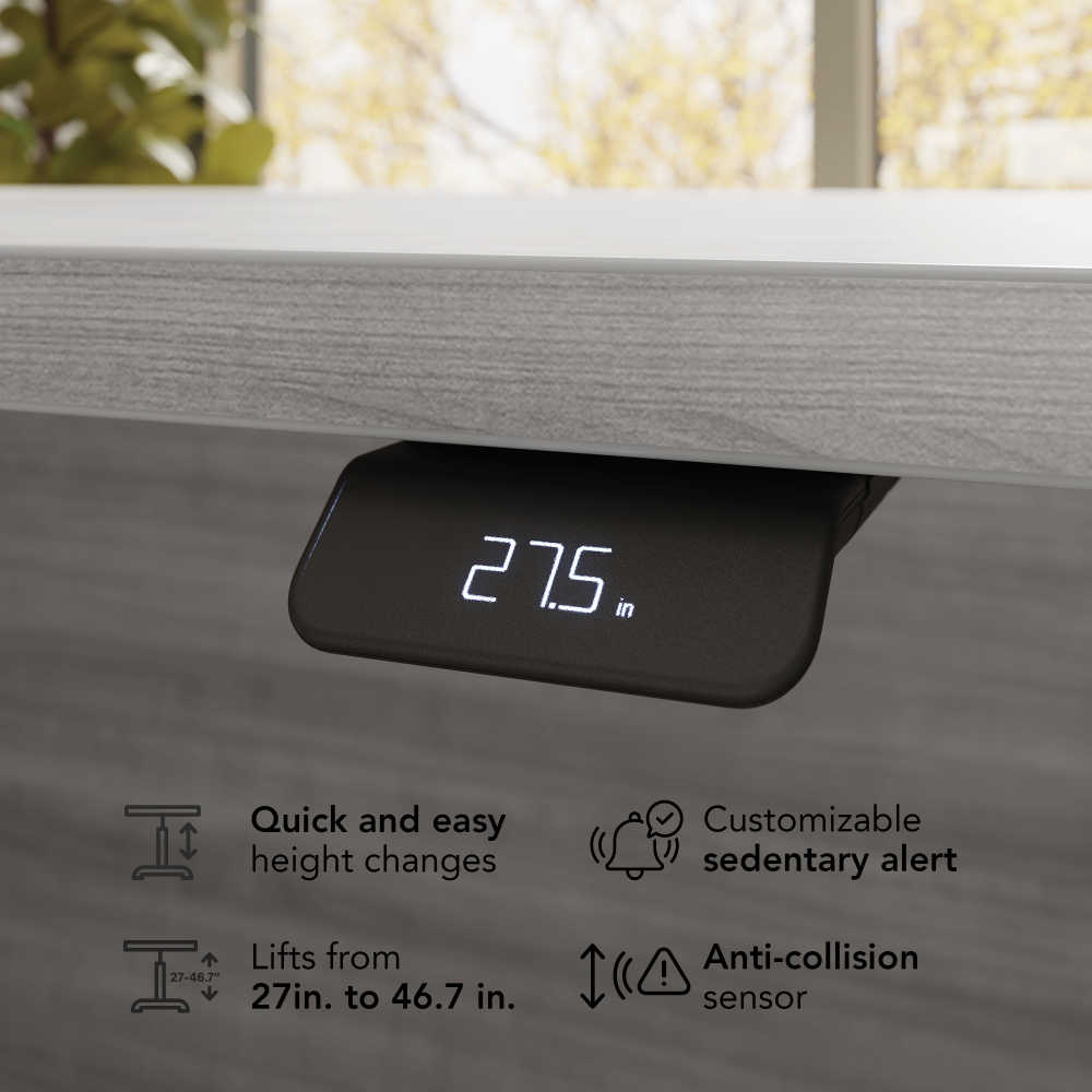 Shop Bush Business Furniture Stratus 60W x 78D Electric Height Adjustable L Shaped Standing Desk, Image 04, SUT013PG, #color_platinum gray