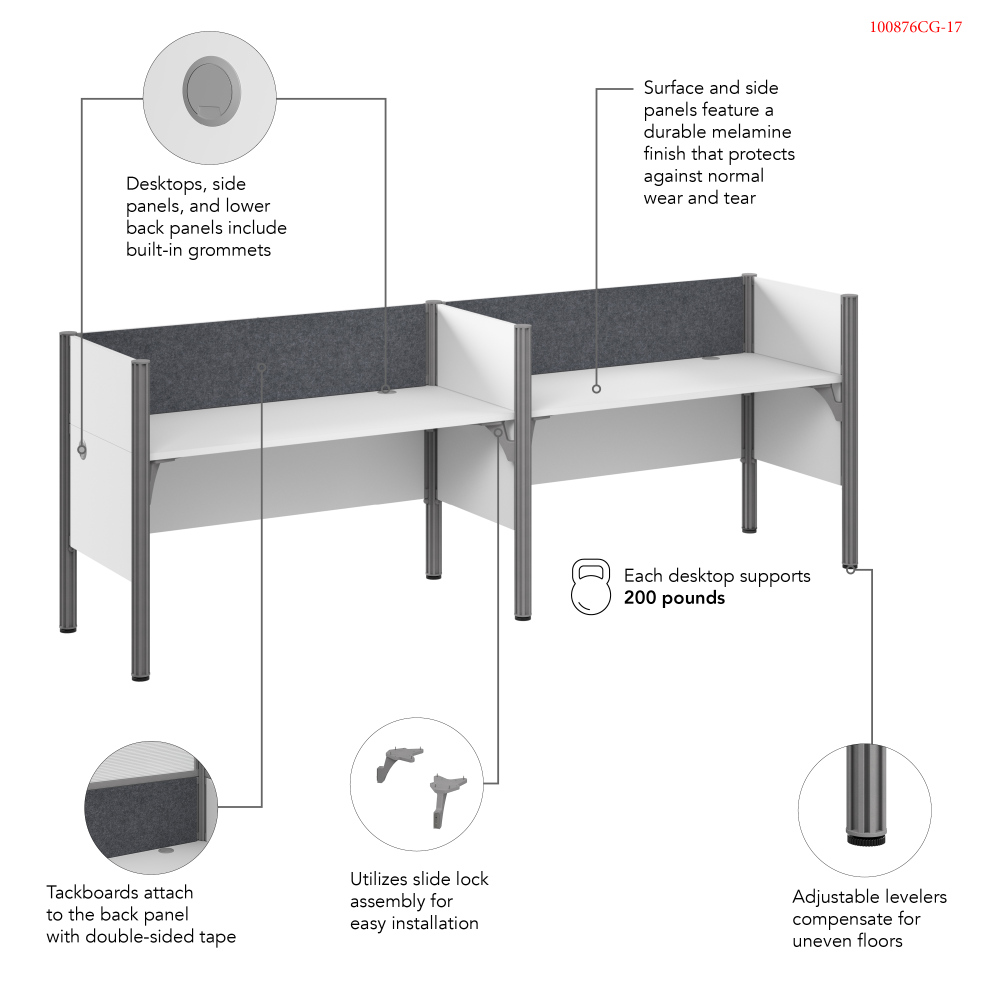 Shop Bush Business Furniture ProBiz Double Cubicle Desk for Office with Low Privacy Panels and Tackboard, Image 06, 100876CG-17, #color_white