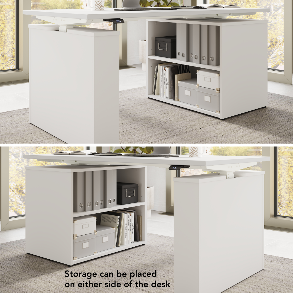 Shop Bush Business Furniture Stratus 60W x 30D Electric Height Adjustable Standing Desk with Bookcase, Image 06, SUT005WH, #color_white