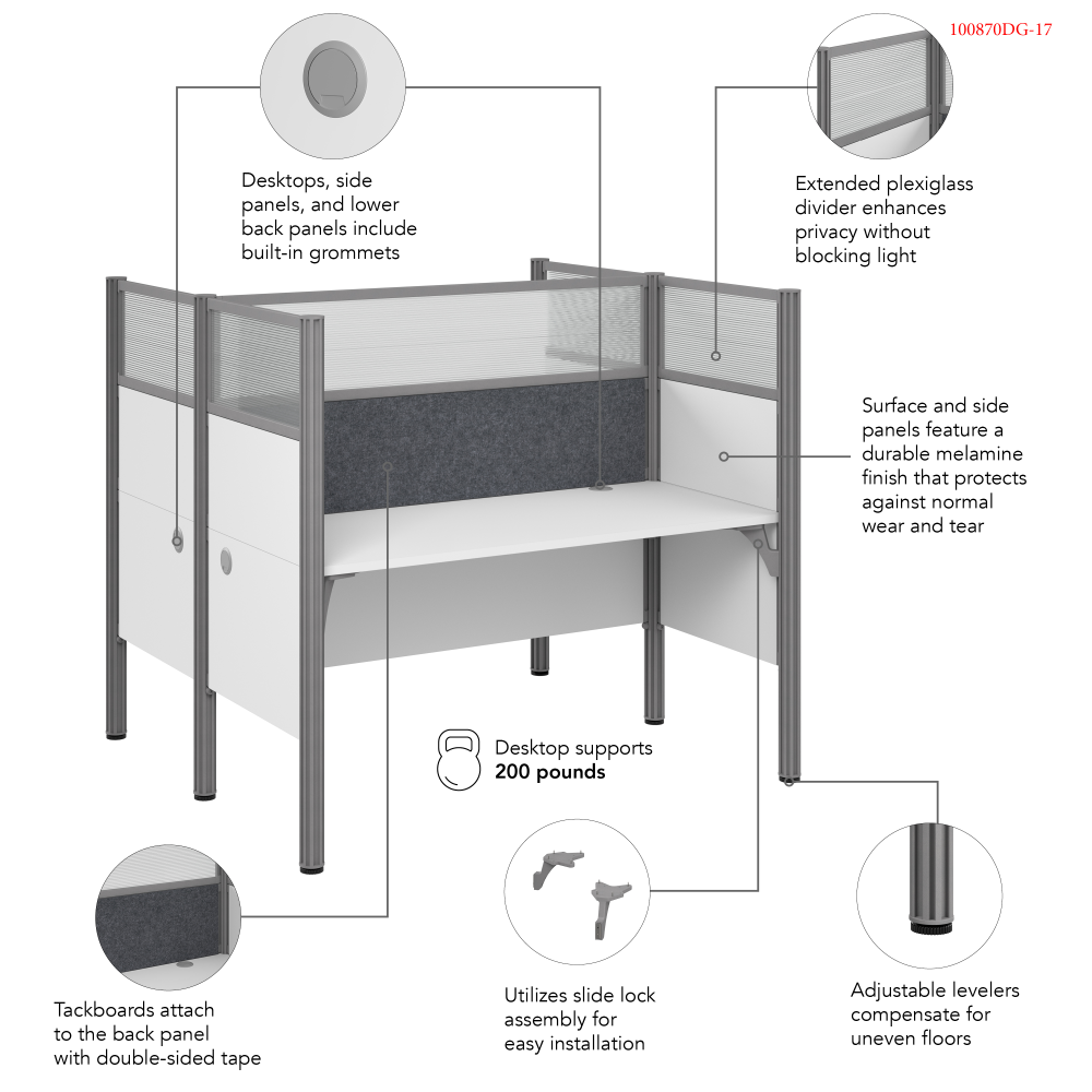 Shop Bush Business Furniture ProBiz 2 Person Office Cubicle Desk with High Privacy Panels and Tackboard, Image 06, 100870DG-17, #color_dark gray
