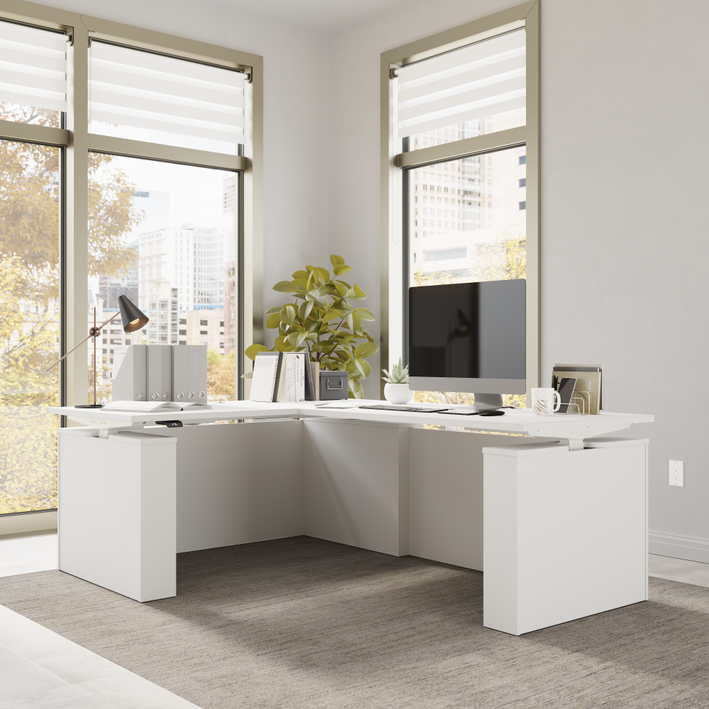 Shop Bush Business Furniture Stratus 60W x 78D Electric Height Adjustable L Shaped Standing Desk, Image 03, SUT013WH, #color_white