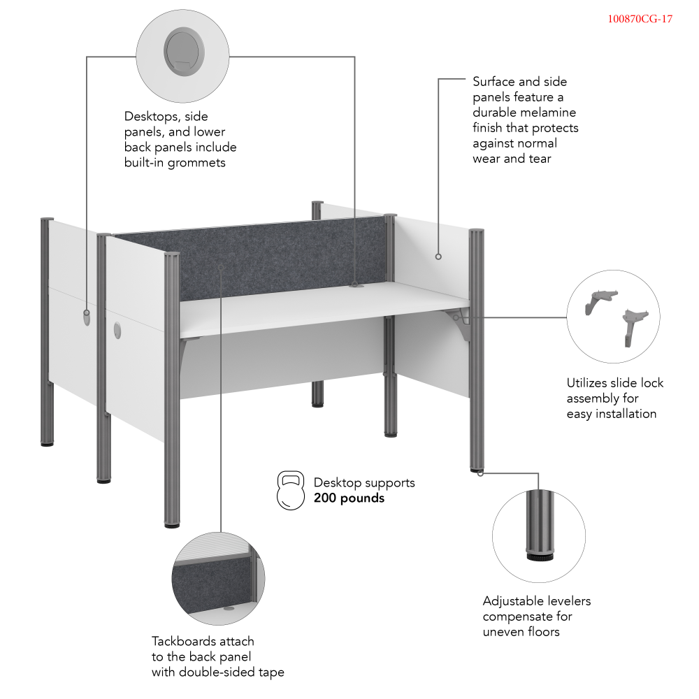 Shop Bush Business Furniture ProBiz 2 Person Office Cubicle Desk with Low Privacy Panels and Tackboard, Image 06, 100870CG-17, #color_dark gray