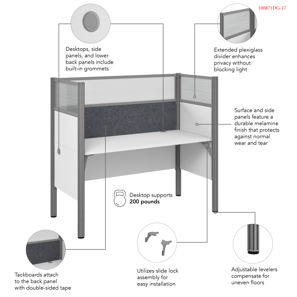 Shop Bush Business Furniture ProBiz Single Cubicle Desk for Office with High Privacy Panels and Tackboard, Image 06, 100871DG-17, #color_dark gray