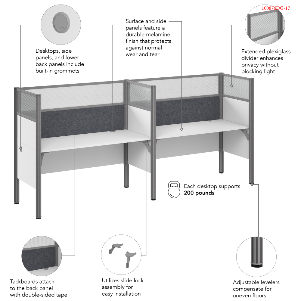Shop Bush Business Furniture ProBiz 4 Person Office Cubicle Desk with High Privacy Panels and Tackboard, Image 06, 100875DG-17, #color_white
