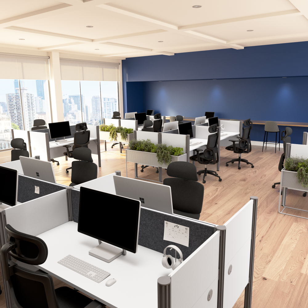 Shop Bush Business Furniture ProBiz 4 Person Office Cubicle Desk with Low Privacy Panels and Tackboard, Image 03, 100875CG-17, #color_white