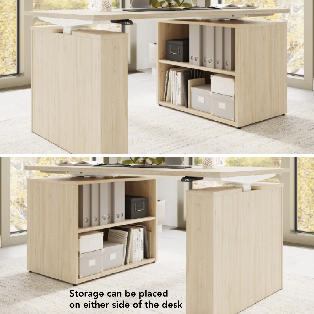 Shop Bush Business Furniture Stratus 60W x 30D Electric Height Adjustable Standing Desk with Bookcase, Image 06, SUT005NE, #color_natural elm