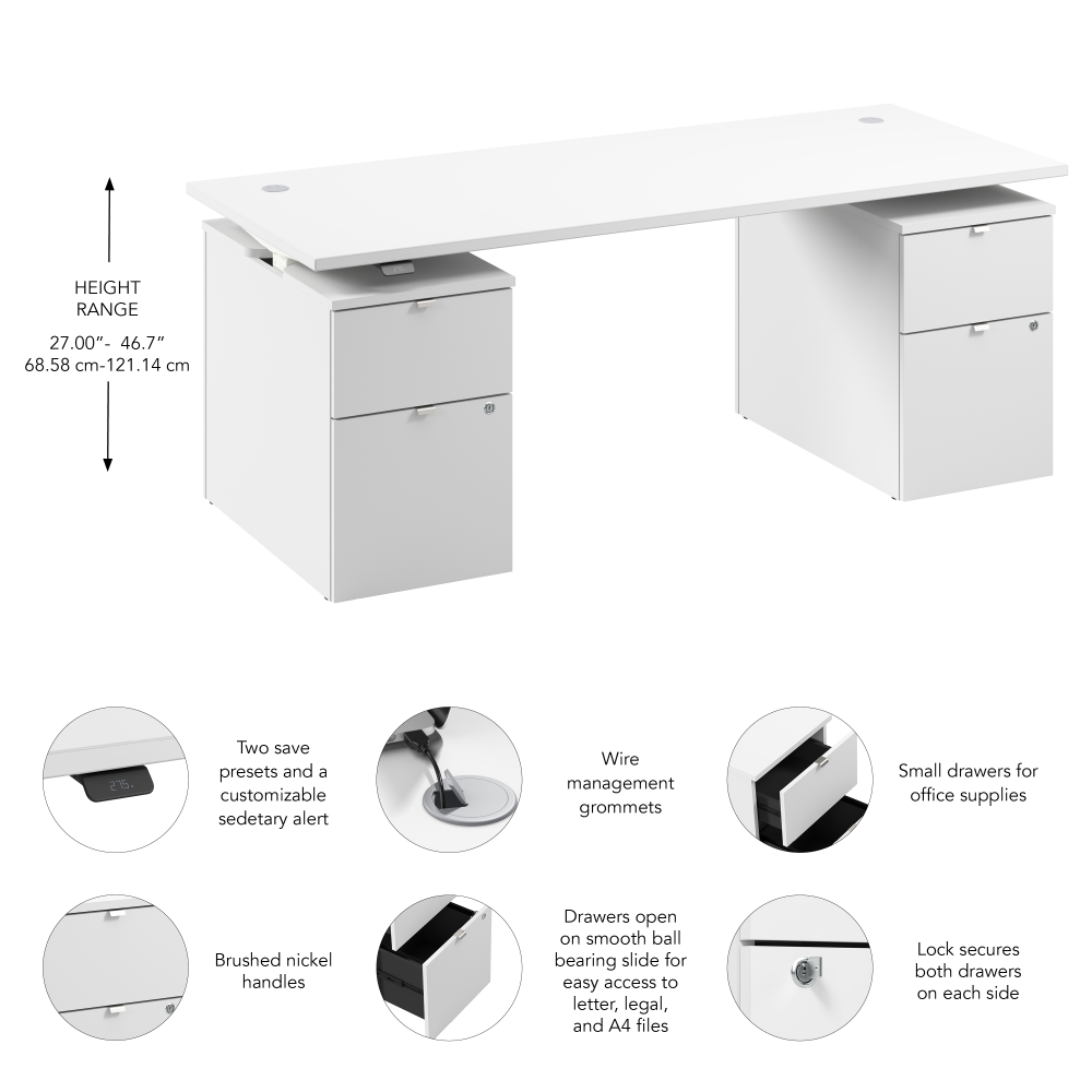 Shop Bush Business Furniture Stratus 72W x 30D Electric Height Adjustable Standing Desk with Drawers, Image 07, SUT010WH, #color_white
