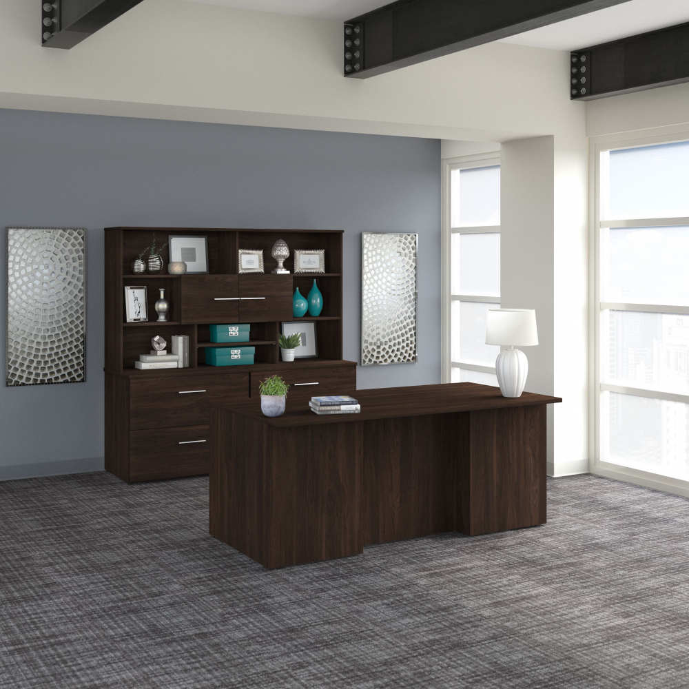 Shop Bush Business Furniture Office 500 72W x 36D Executive Desk with Drawers, Lateral File Cabinets and Hutch, Image 02, OF5001BWSU, #color_black walnut
