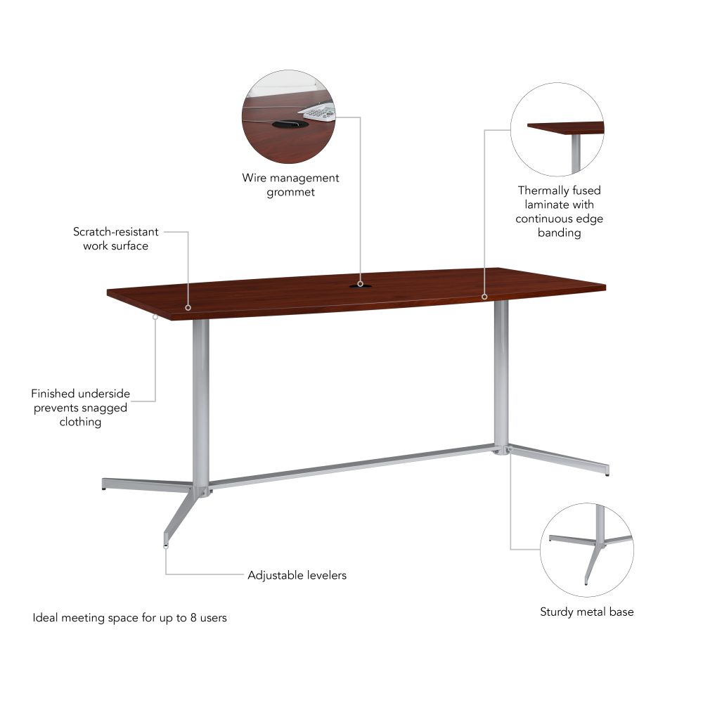 Shop Bush Business Furniture 72-inch Office Conference Table with Metal Base, Image 05, 99TBM72HCSVK, #color_hansen cherry/cool gray metallic