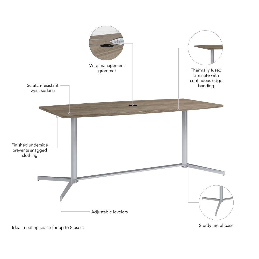 Shop Bush Business Furniture 72-inch Office Conference Table with Metal Base, Image 05, 99TBM72MHSVK, #color_modern hickory/cool gray metallic