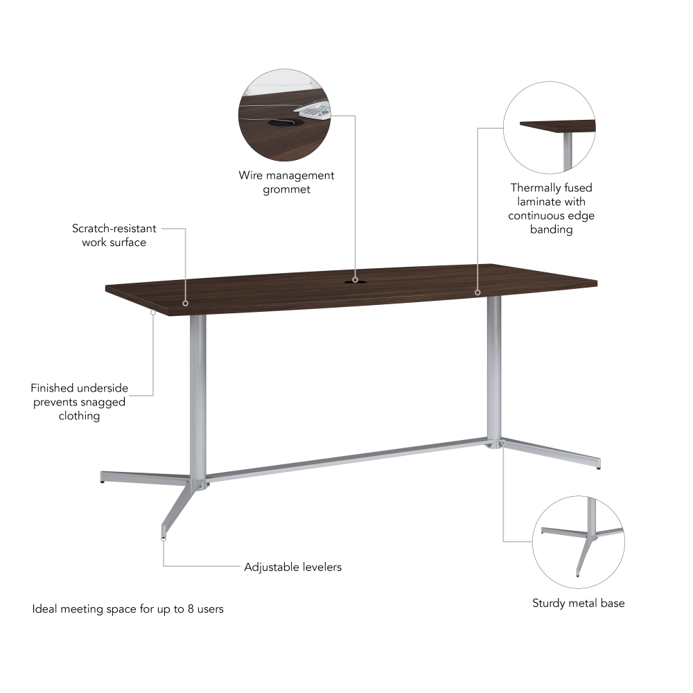 Shop Bush Business Furniture 72-inch Office Conference Table with Metal Base, Image 05, 99TBM72BWSVK, #color_black walnut/cool gray metallic