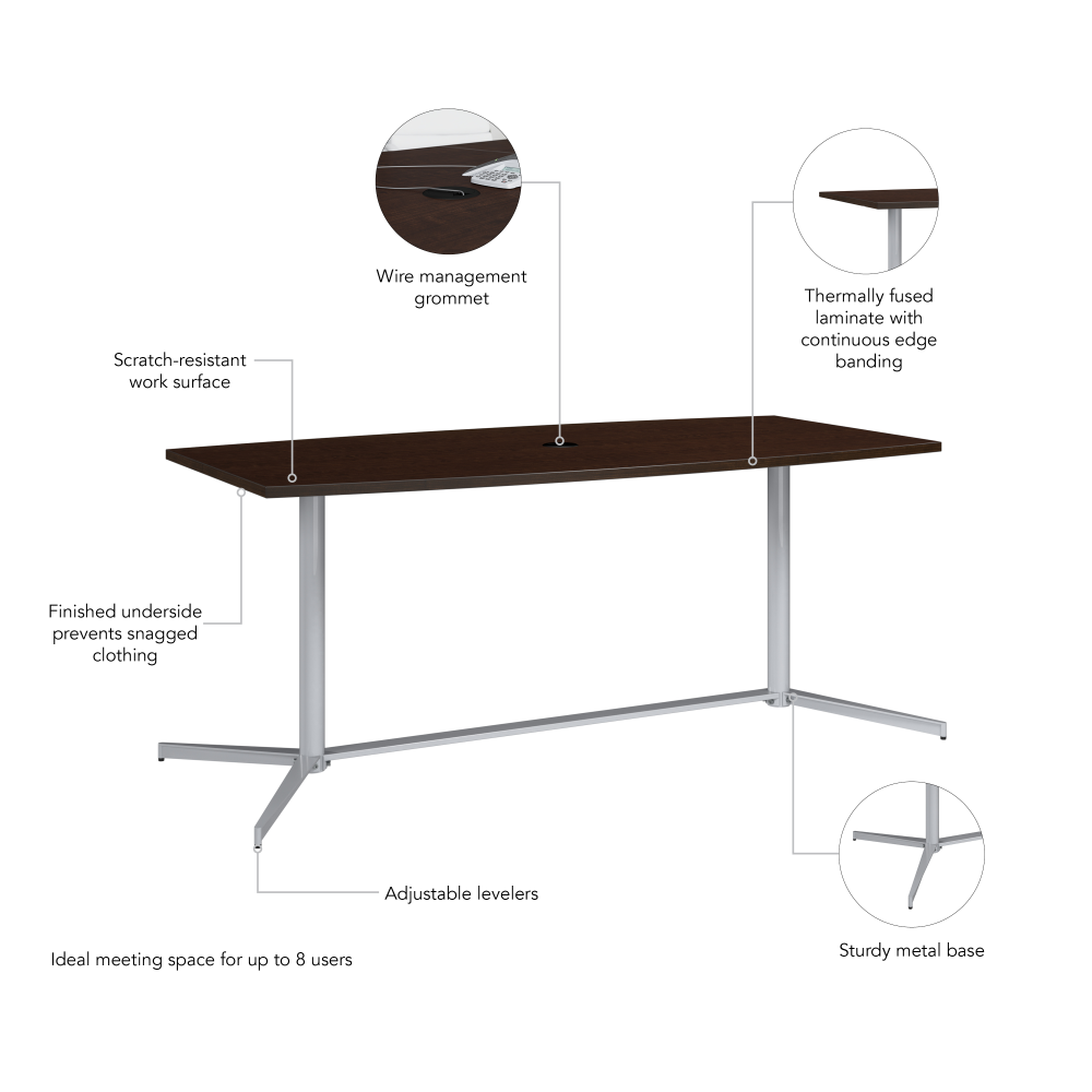 Shop Bush Business Furniture 72-inch Office Conference Table with Metal Base, Image 05, 99TBM72MRSVK, #color_mocha cherry/cool gray metallic