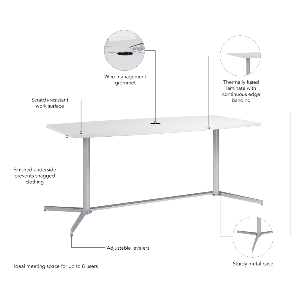 Shop Bush Business Furniture 72-inch Office Conference Table with Metal Base, Image 05, 99TBM72WHSVK, #color_white/cool gray metallic
