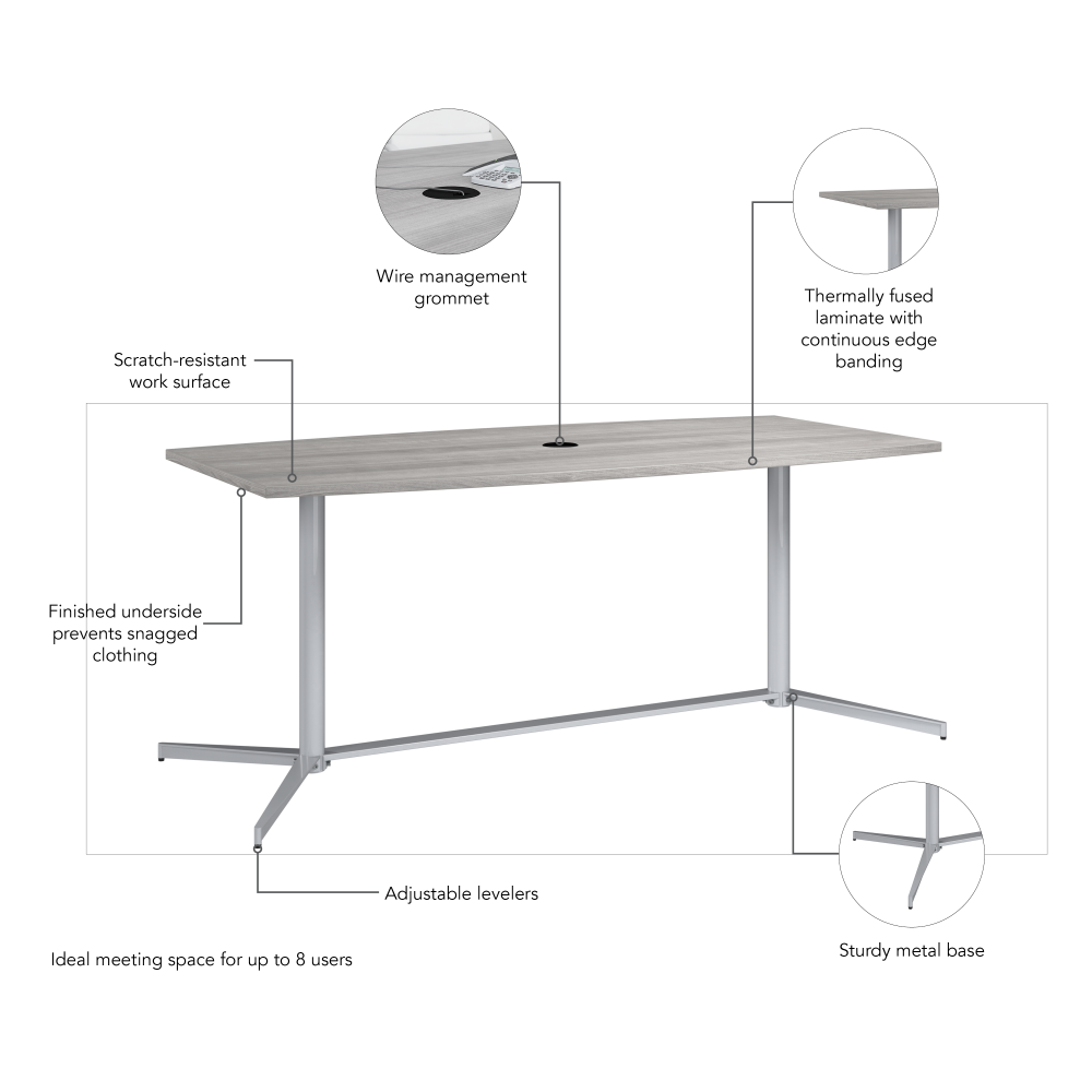 Shop Bush Business Furniture 72-inch Office Conference Table with Metal Base, Image 05, 99TBM72PGSVK, #color_platinum gray/cool gray metallic