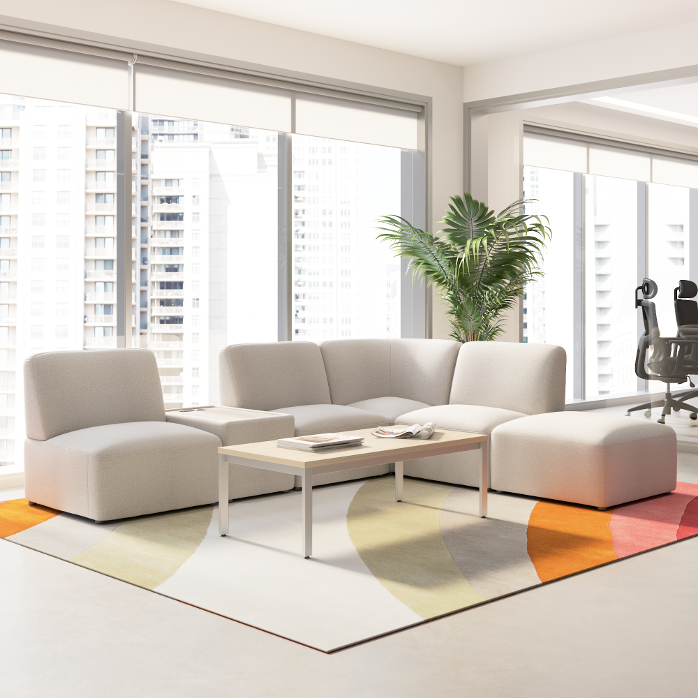 Shop Bush Business Furniture Assemble Modular 5 Seater L Shaped Sectional with Charging Station, Image 02, ASM005OTF, #color_oat fabric