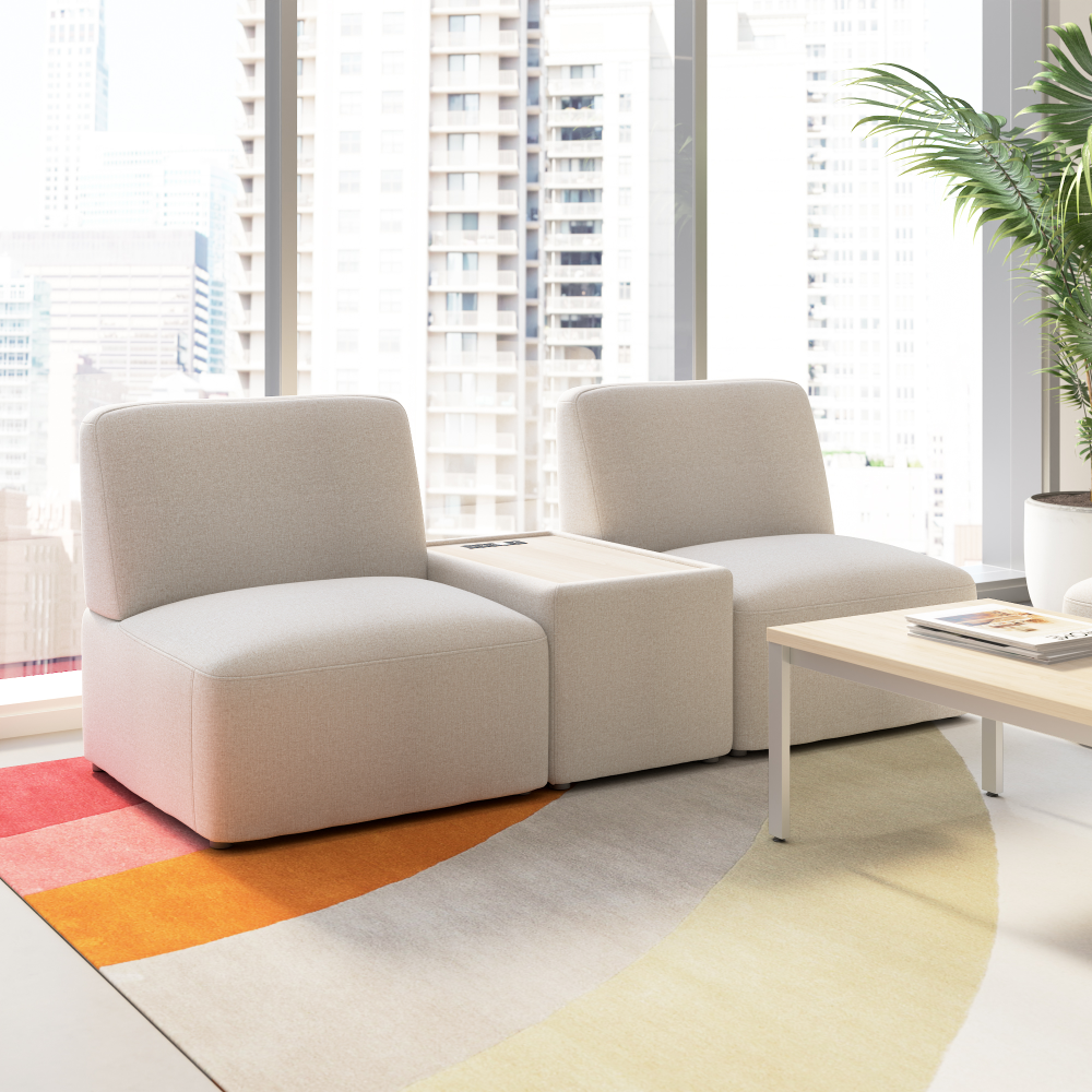 Shop Bush Business Furniture Assemble Modular 2 Seater Sectional with Charging Station, Image 02, ASM001OTF, #color_oat fabric